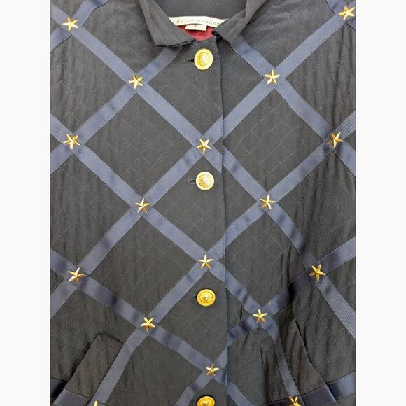 Vintage Peter Nygard Navy Silk Bomber with Ribbon and Gold Accents - Picture 4 of 13